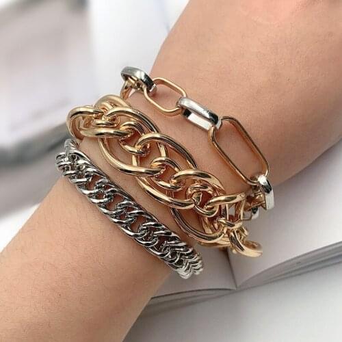 3 Piece Hip Hop Bracelet Set For Women Gold/Silver Color Accessories 2020 New Fashion Trend Bracelets Jewelry Thick Hand Chain