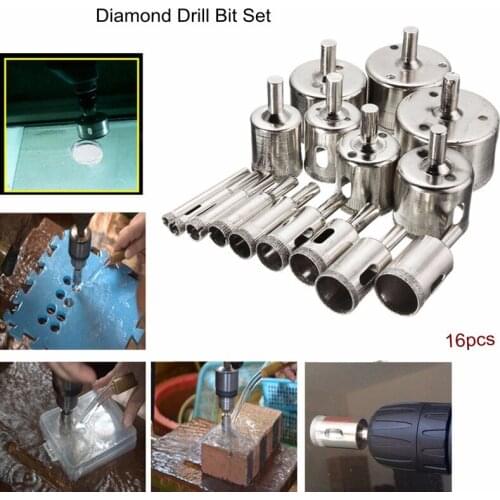 15pcs Diamond Coated Drill Bit Set Tile Marble Glass Ceramic Hole Saw Drilling Bits For Power Tools 6mm-50mm