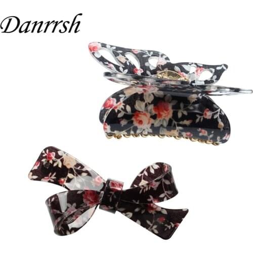 8CM Big Hair Claws And Barrettes Set Fashion Print Butterfly Acrylic Hair Clips For Women Girls Adult Hair Accessories Set