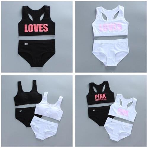 New Puberty Girls Bra And Panty Sets Teenage Girls Cotton Padded Training Bra+Panties Kids Sports Bra Panties Underwear 8-16Y