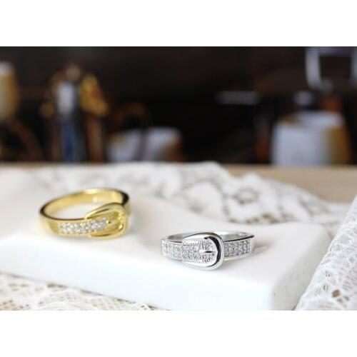 Newest Style Listing Unique Desigh Gold/Silver Belt Shape with Crystal Ring for women girls best gift jewelry