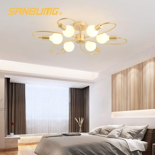 SANBUGM Nordic Modern Wrought Iron Chandeliers Gold Plated Ceiling Lamp Home Living Room Bedroom Study Lighting