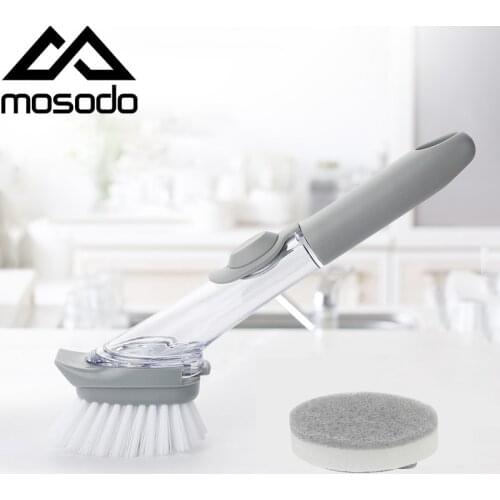 Long Handle Cleaning Brush Kitchen Scrubber Dishwashing Sponge with Removable Brush Sponge Dispenser Dishwashing Brush Set