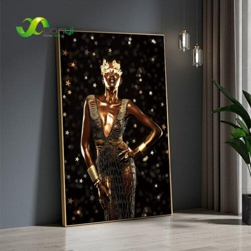 Nordic Golden Nude Woman Sexy Girl Oil Painting On Canvas Posters And Print Wall Art Picture For Living Room BedRoom Decor