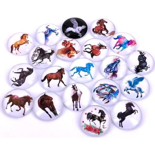 40pcs/lot 10mm 12mm 14mm 16mm Round Horse Pattern Glass Cabochon for DIY Jewelry Making Findings & Components T031