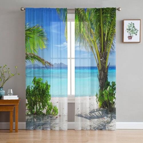 Sunny Island Beach Scenery Window Treatment Tulle Modern Sheer Curtains for Kitchen Living Room the Bedroom Curtains Decoration
