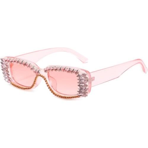 Veshion Rhinestone Sunglasses Square Ladies 2021 Party Gifts Funny Sun Glasses for Women Crystals Decoration Pink Purple