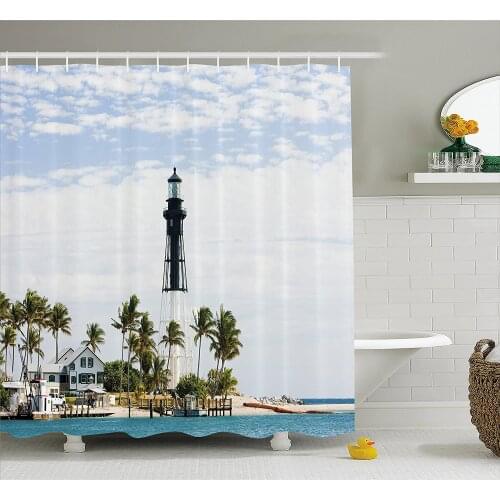 United States Shower Curtain Hillsboro Lighthouse Pompano Beach Florida Atlantic Ocean Palms Coast Bath Curtain For Bathroom