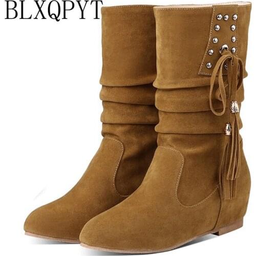 BLXQPYT Super Big Size 30-52 Ankle fur winter Womens Boots Fashion Pointed Toe platform Heels 4cm Party Wedding Shoes 7900-1