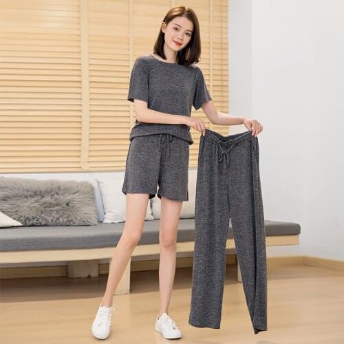 Womens Pajamas Shorts Sets 2 Pieces 3pcs High Waist Plus Size Sleepwear Loose Slimming Pajama Summer Home Clothes Casual Pijama