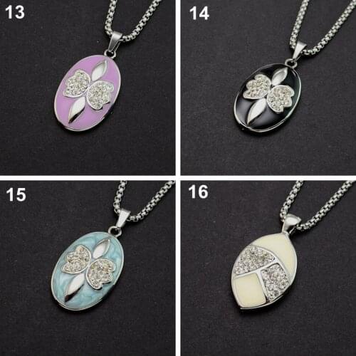 Women Bee Pendant Necklace Oval Enamel Crystals Jewelry Chain 24 inch