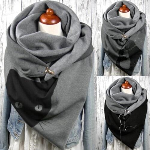 Women Casual Cat Printing Scarf 2021 New Ladias Autumn Winter Scarves Fashion Retro Multi-Purpose Female Shawl балаклава Tops