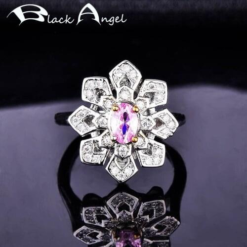 BLACK ANGEL 925 Silver Rings For Women Luxury Pink Gemstone Snowflower Citrine Finger Ring Wedding Party Jewelry Wholesale