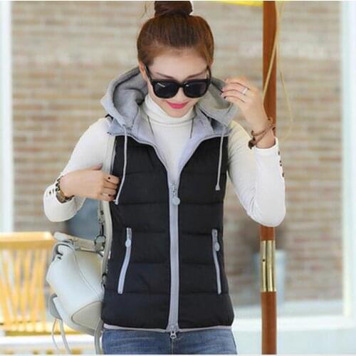 2018 womens autumn and winter cotton vest detachable hood sleeveless vest casual warm hooded female waistcoat PW0003