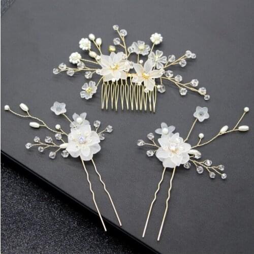 1 set Clear Crystal Rhinestones Pearls Flower Wedding Jewelry Hair Comb Bridal Headpieces Hairpin Hair Accessories Bridesmaids
