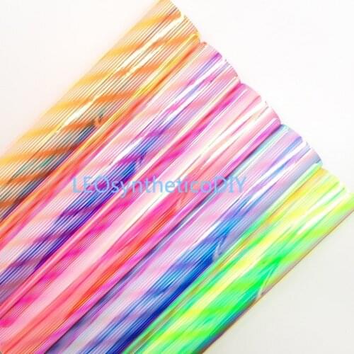 1PC 21X29CM Iridescent Stripes, Color Changing Synthetic Leather, Faux Leather Fabric For Making Bows LEOsyntheticoDIY T528A