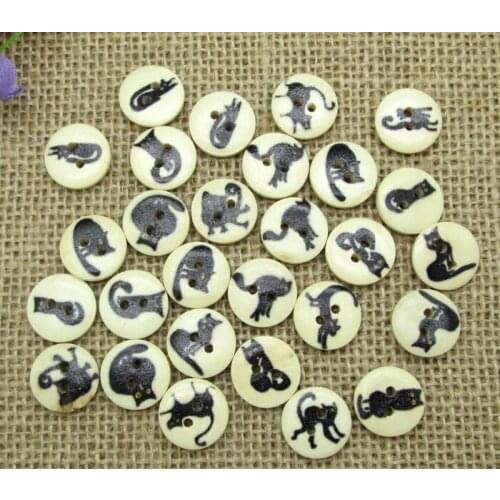 100ps Fashion Mixed Naturaal Round Cute Cat Series Pattern Wooden Buttons For Clothes Crafts Sewing Scrapbooking DIY Accessorie