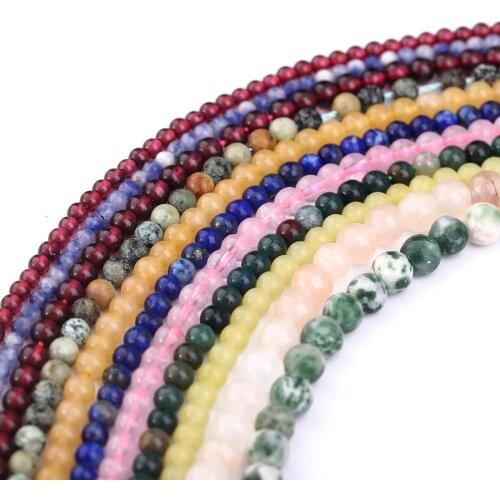 120Pcs Natural Round Tiger Eye Amazonite Garnet Agates Angelite Quartz Lava Beads For Jewelry Making DIY Clothing Accessories