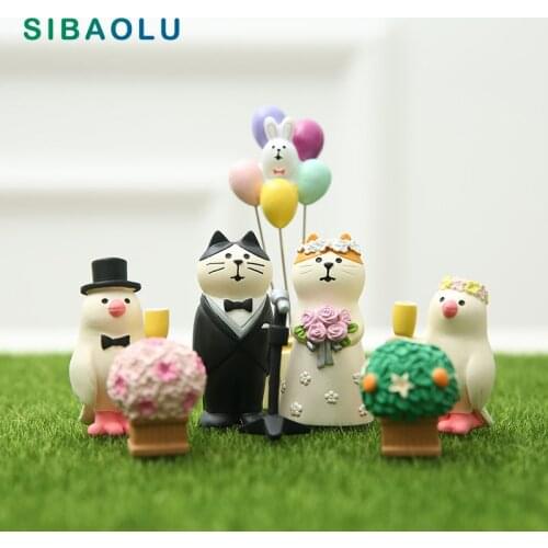 2pcs Wedding Decole Cats figurine Lover Resin Craft Anime Model home decor miniature fairy garden decoration DIY accessories