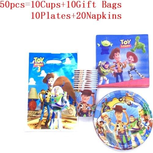 80Pcs/50Pcs Disposable Tableware Toy Story 4 Woody Buzz Lightyear Paper Plates +Cups+Napkins+Gift Bags Birthday Party Supplies