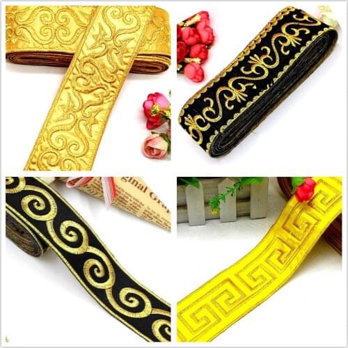 Iron On Appliques Gold Embroidered Lace Trims For Cosplay Costumes Diy Garment Accessories 5cm