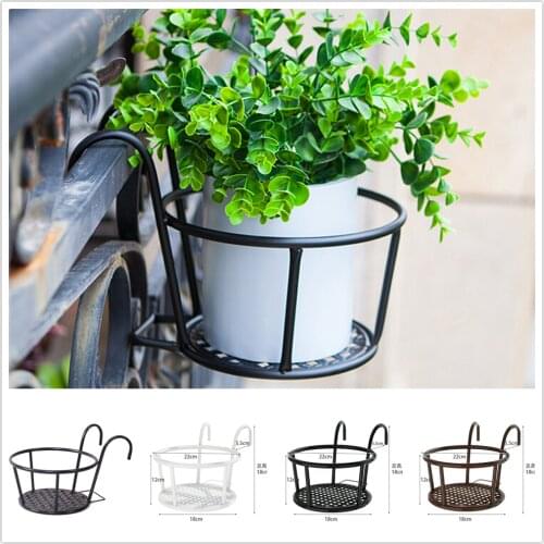 Balcony Hanging Plant Racks Garden Supplies Versatile Flower Stand Round Iron Plant Shelf Railing Fence Outdoor Indoor Decor