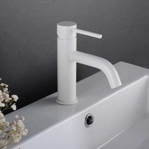 White Bathroom Basin Faucet Single Hole Single Handle Water Tap Deck Mounted Hot And Cold Water Mixer