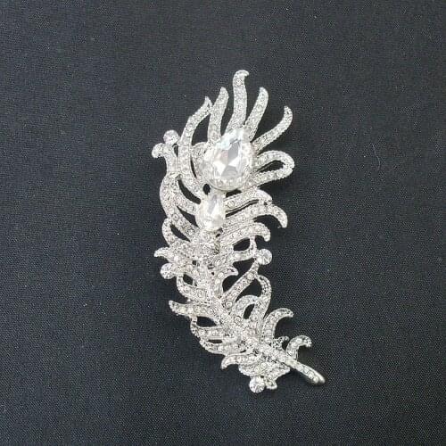Large Metal Alloy Clear Rhinestone Crystal Leaf Fashion Party Gift Ladies' Jewelry Feather Brooch Pin2018 Hot , Item No.: FB006