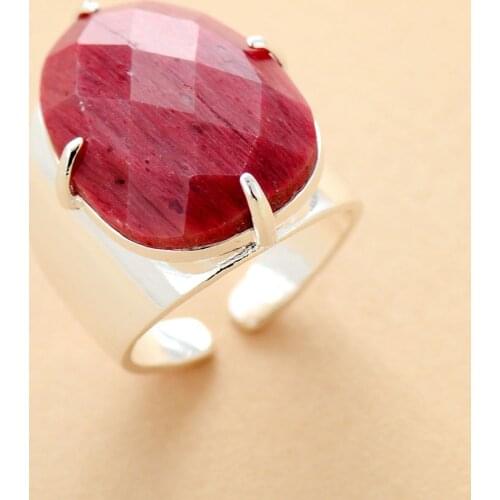 Premium Big Natural Stone Rings Jewelry Rhodonite Luxury Party Cocktail Ring Bijoux Size 7