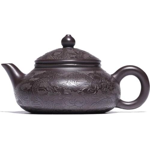 Yixing Purple Clay Teapot, Famous Handmade Black Bucket Hat Teapot, Hand-painted Teapot Kung Fu Tea Set