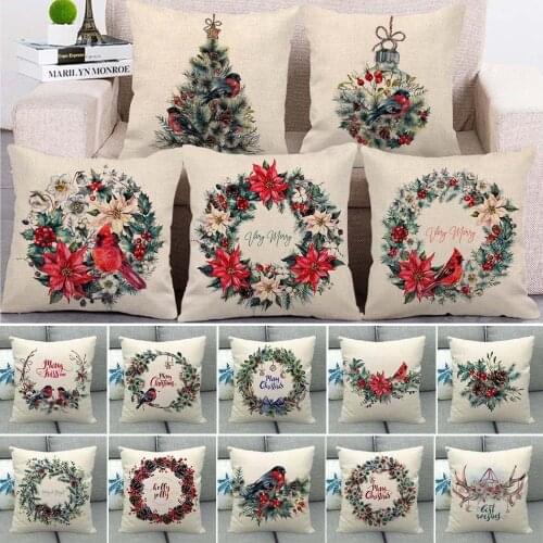 18 Inch Christmas Cushion Cover Merry Christmas Decor For Home 2021 Xmas Ornament Navidad Noel Xmas Gifts Happy New Year 2022