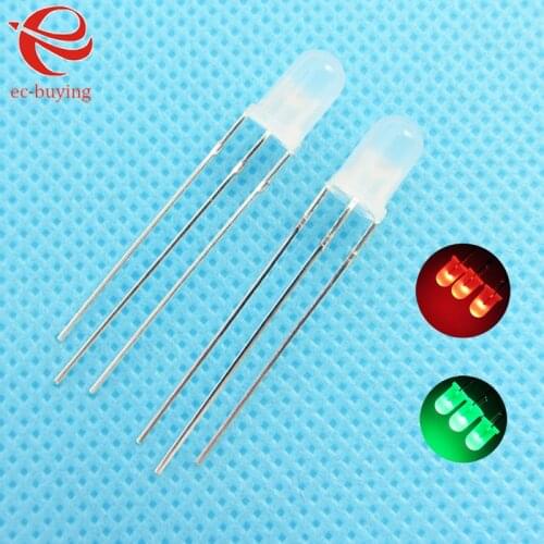 3mm LED Bi-Color Diffused Red Emerald-Green Common Anode Round Light Emitting Diode Dual FoggyTwo Plug-in DIY Kit 100pcs /lot