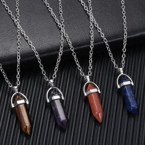 Hot Silver Plated Natural Quartz Crystal Hexagonal Chakra Healing Point Pendulum Stone Pendant Necklace Jewelry Accessories