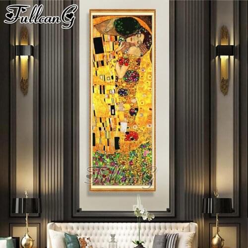 FULLCANG Classic Artist Gustav Klimt kiss diy 5d full square round drill diamond embroidery large mosaic canvas painting FC3223