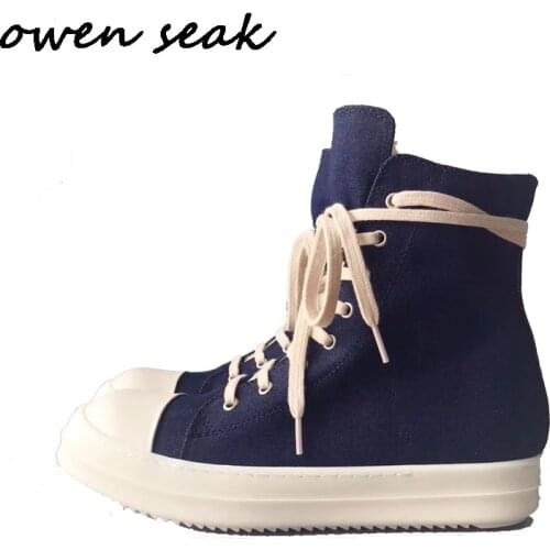 19ss Owen Seak Men Canvas Shoes High-TOP Ankle Lace Up Luxury Trainers Sneakers Boots Casual Brand Zip Flats Shoes Black Big