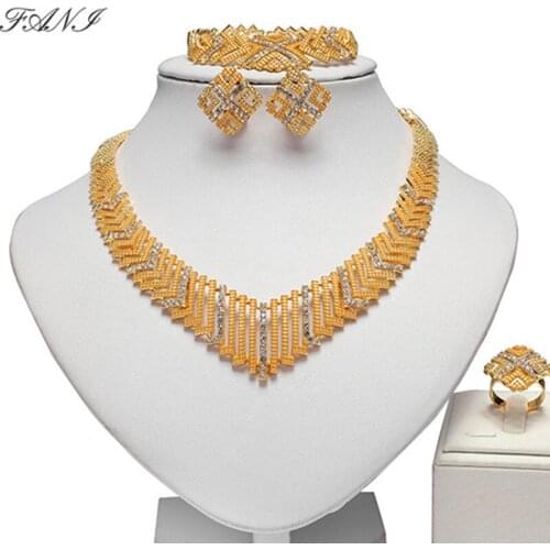 Fani Fashion African Beads Jewelry Set Wholesale Dubai Gold Jewelry set Nigeria woman India Cubic Zirconia Bridal Jewelry Sets