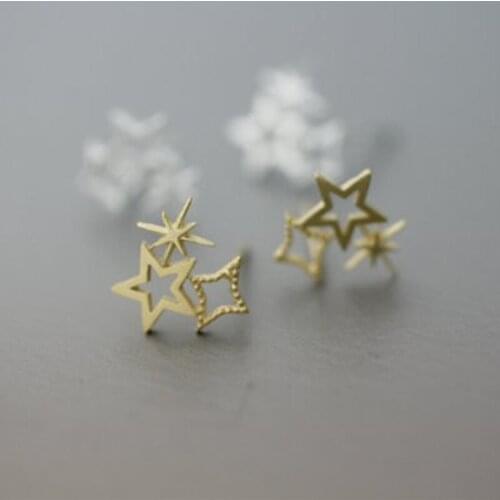 Fashion Shiny Triple Star Hollow out Design Stud Earrings Jewelry For Women