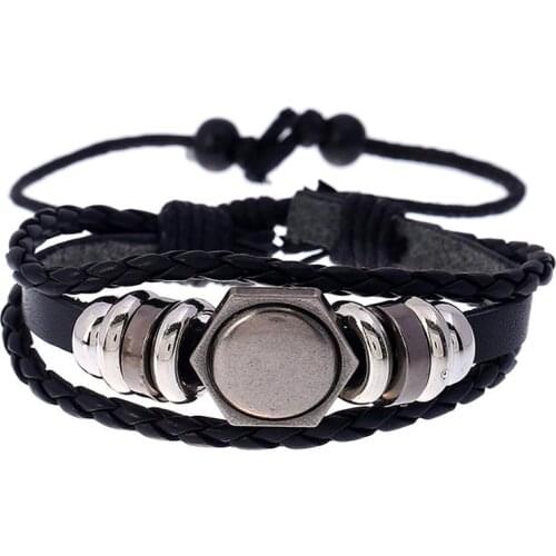 Fashion Bracelet for Men Multilayer PU Leather Punk Cuff Wrap Wristband Braided Wrap Trendy Bracelet Unisex