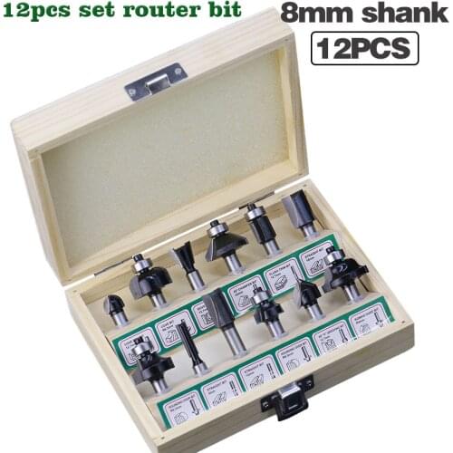 12pcs/set 8mm Shank Wood Face Mill Cutters Router Bit Set Milling Cutter Straight Shank Carbide Router Bits For Woodworking