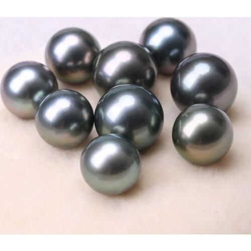 BaroqueOnly AAAAA Natural Seawater Tahiti Black Pearl Powder Beads 11-12mm Set Pendant Ring Earrings Malachite Green Round BTA