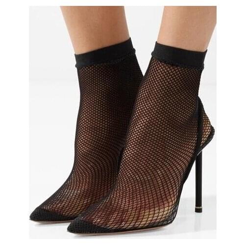 New 2018 Brand Women Sexy Black Pointed Toe Stiletto Heel Slip On Elastic Fishnet Socks Short/Over The Knee Boots Plus Size 42