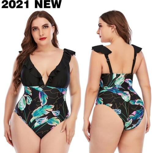 2021 New Women Swimsuit Plus size One Piece Swimwear Large Big Plussize Floral Swimming Bathing Suits Beachwear Wear For Female
