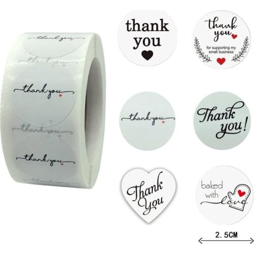 New 500pcs/roll Round White Paper Label Sticker Thank You Stickers Scrapbook 1 Inch Wedding Envelope Sealing Handmade Decoration