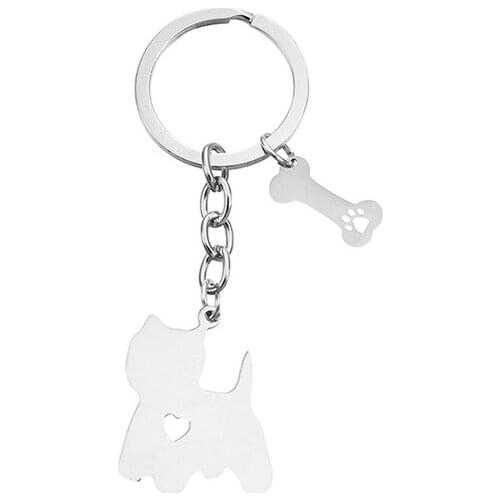 New Japanese Spitzbn Keychains Trendy Stainless Steel Japanese Spitz Heart Key Chains Silver Color Dog Bones Keyrings Jewellery