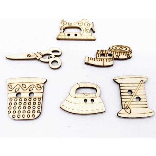 1000pcs Sewing Machine Scissors Iron Tape Mixed Natural Wooden Buttons For Children Clothes Decorative Crafts Scrapbooking