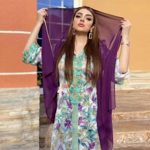Ramadan Arabic Floral Djellaba Femme Dubai 2021 Eid Mubarak Caftan Abayas for Women Islam Moroccan Muslim Prayer Clothes Turkey
