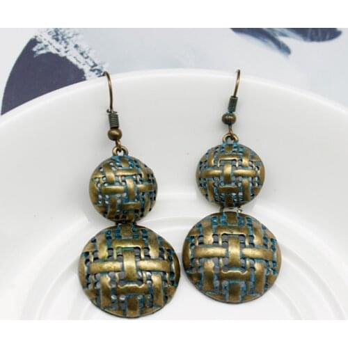 Retro bronze Gourd Round Drop Earrings Metal Geometric Round Weaving Hollow Long Dangle Earrings Womens Boho Jewelry Brincos