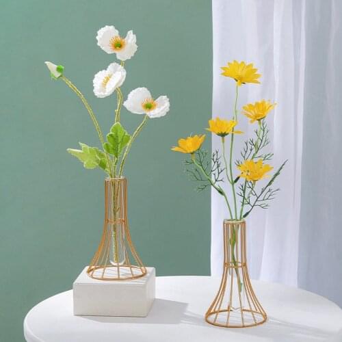 Nordic Style Glass Vases Simple Iron Frame Vase Flower Stand Flower Pot Metal Rack Bottle Ornament For Home Decoration jarrone
