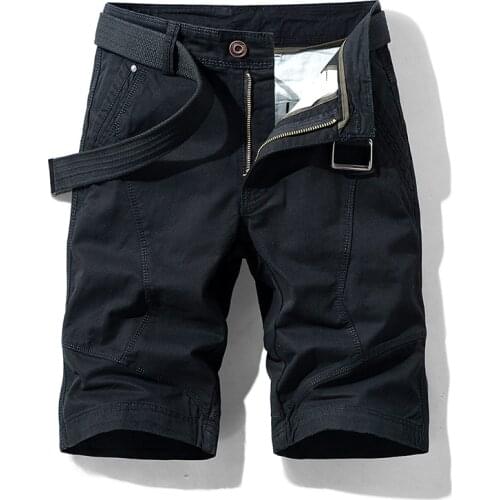 TEHEZAD 2021 New Pure Color Cargo Shorts Mens Fashion Casual Cotton Shorts Fit Work Shorts Man Multi-Pocket Military Short Pants