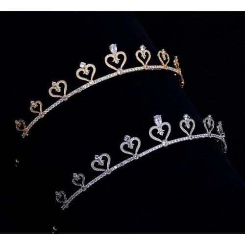 TIRIM Cute Heart Shape Crystal Tiara Simple Full Cubic Zirconia Crown Hair Jewelry Accessories Pageant Headpiece
